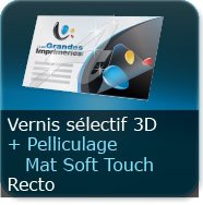 Cartes de visite 350g couché mat + vernis 3D sélectif + pell mat Soft touch Recto