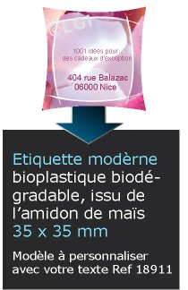 Autocollant & Étiquette Etiquette, zen attitude blanc brillant bioplastique, Format Carré 3,5x3,5 cm - modèle rose - biodégradable Issu de lamidon de maïs n18911- Livré en rouleau
