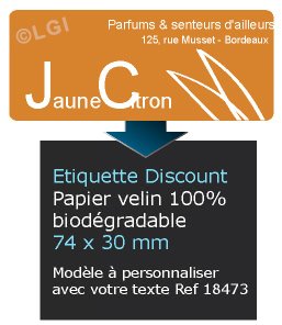 Autocollant & Étiquette Etiquette / autocollant discount en papier velin mat, Forme rectangle coins arrondis 7,4x3 cm - modèle Brun café - n18473- Livré en rouleau