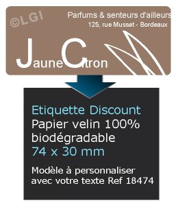 Autocollant & Étiquette Etiquette / autocollant discount en papier velin mat, Forme rectangle coins arrondis 7,4x3 cm - modèle marron - n18474- Livré en rouleau