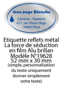 Autocollant & Étiquette Etiquette en métal brillant, Format Ovale 5,2x3cm - modèle alu  - (film alu biodégradable, fibre de bois de cellulose) n19628- Livré en rouleau