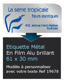 Autocollant & Étiquette Etiquette en métal brillant, Format Rectangle 6,1x3cm 2 coins arrondis - modèle alu  - (film alu biodégradable, fibre de bois de cellulose) n19678- Livré en rouleau
