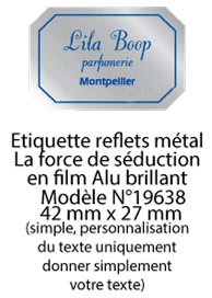 Autocollant & Étiquette Etiquette en métal brillant, Format Rectangle coins cassés 4,2x2,7cm - modèle alu  - (film alu biodégradable, fibre de bois de cellulose) n19638- Livré en rouleau