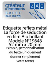 Autocollant & Étiquette Etiquette en métal brillant, Format Rectangle coins arrondis 5,2x2cm - modèle alu  - (film alu biodégradable, fibre de bois de cellulose) n19648- Livré en rouleau