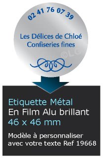 Autocollant & Étiquette Etiquette en métal brillant, Format Rond 4,6x4,6 cm - modèle alu - (film alu biodégradable, fibre de bois de cellulose) n19668- Livré en rouleau