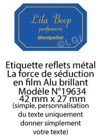 Autocollant & Étiquette Etiquette en métal brillant, Format Rectangle coins cassés 4,2x2,7cm - modèle Bleu  - (film alu biodégradable, fibre de bois de cellulose) n19634- Livré en rouleau