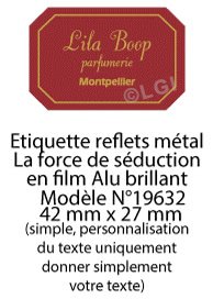 Autocollant & Étiquette Etiquette en métal brillant, Format Rectangle coins cassés 4,2x2,7cm - modèle rouge  - (film alu biodégradable, fibre de bois de cellulose) n19632- Livré en rouleau