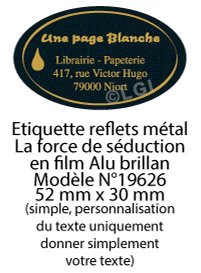 Autocollant & Étiquette Etiquette en métal brillant, Format Ovale 5,2x3cm - modèle fond Noir et Or  - (film alu biodégradable, fibre de bois de cellulose) n19626- Livré en rouleau
