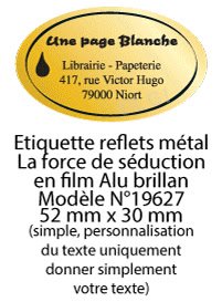 Autocollant & Étiquette Etiquette en métal brillant, Format Ovale 5,2x3cm - modèle fond Or  - (film alu biodégradable, fibre de bois de cellulose) n19627- Livré en rouleau