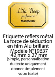 Autocollant & Étiquette Etiquette en métal brillant, Format Rectangle coins cassés 4,2x2,7cm - modèle fond Or  - (film alu biodégradable, fibre de bois de cellulose) n19637- Livré en rouleau