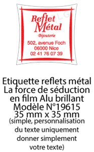 Autocollant & Étiquette Etiquette en métal brillant, Format Carré découpe spéciale 3,5x3,5 cm - modèle Blanc  - (film alu biodégradable, fibre de bois de cellulose) n19615- Livré en rouleau