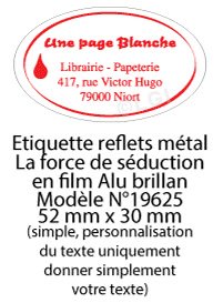 Autocollant & Étiquette Etiquette en métal brillant, Format Ovale 5,2x3cm - modèle Blanc  - (film alu biodégradable, fibre de bois de cellulose) n19625- Livré en rouleau