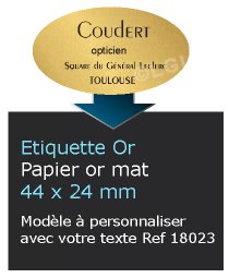 Autocollant & Étiquette Etiquette papier couleur Or métallique mat, impression noir, modèle Ovale 4,4x2,4cm, n18023- Livré en rouleau