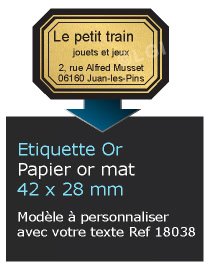 Autocollant & Étiquette Etiquette papier couleur Or métallique mat, impression noir, modèle Rectangle n2, 4,2x2,8cm, n18038- Livré en rouleau