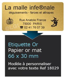 Autocollant & Étiquette Etiquette papier couleur Or métallique mat, impression noir, modèle Rectangle 6,6x3cm, n18029- Livré en rouleau