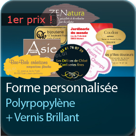Autocollant & Étiquette Polypropylène adhésif + vernis Brillant