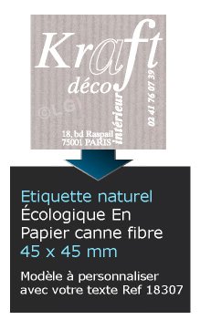 Autocollant & Étiquette Etiquette, tons naturel, modèle Carré 4,5x4,5 cm couleur gris, écologique en papier canne fibre n18307- Livré en rouleau