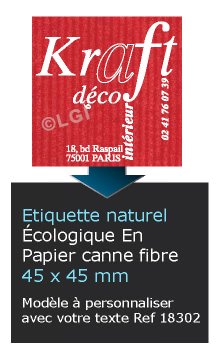 Autocollant & Étiquette Etiquette, tons naturel, modèle Carré 4,5x4,5 cm couleur rouge, écologique en papier canne fibre n18302- Livré en rouleau