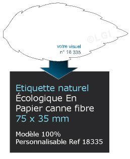 Autocollant & Étiquette Etiquette, tons naturel, modèle Feuille d'arbre 7,5x3,5cm personnalisable quadri, écologique en papier canne fibre n18335- Livré en rouleau