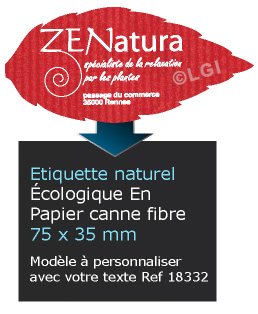Autocollant & Étiquette Etiquette, tons naturel, modèle Feuille d'arbre 7,5x3,5 cm couleur rouge, écologique en papier canne fibre n18332- Livré en rouleau