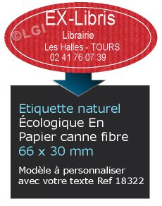 Autocollant & Étiquette Etiquette, tons naturel, modèle Ovale 6,6x3cm couleur rouge, écologique en papier canne fibre n18322- Livré en rouleau