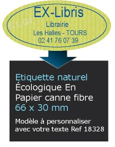 Autocollant & Étiquette Etiquette, tons naturel, modèle Ovale 6,6x3cm couleur vert, écologique en papier canne fibre n18328- Livré en rouleau