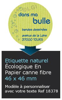 Autocollant & Étiquette Etiquette, tons naturel, modèle Rond 4,6 cm de diamère couleur vert, écologique en papier canne fibre n18378- Livré en rouleau