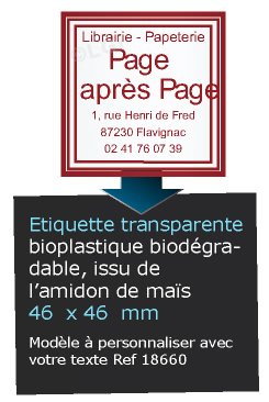 Autocollant & Étiquette Etiquette bio-plastique transparent brillant, forme Carré 4,6x4,6cm - modèle Bordeaux  - biodégradable Issu de lamidon de maïs n18660- Livré en rouleau