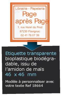 Autocollant & Étiquette Etiquette bio-plastique transparent brillant, forme Carré 4,6x4,6cm - modèle Orange  - biodégradable Issu de lamidon de maïs n18664- Livré en rouleau