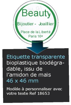 Autocollant & Étiquette Etiquette bio-plastique transparent brillant, Format Rond 4,6x4,6 cm - modèle Vert -  biodégradable Issu de lamidon de maïs n18653- Livré en rouleau