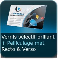 Cartes de correspondance Pelliculage Mat au Recto et Verso + Vernis Sélectif Brillant au Recto et Verso